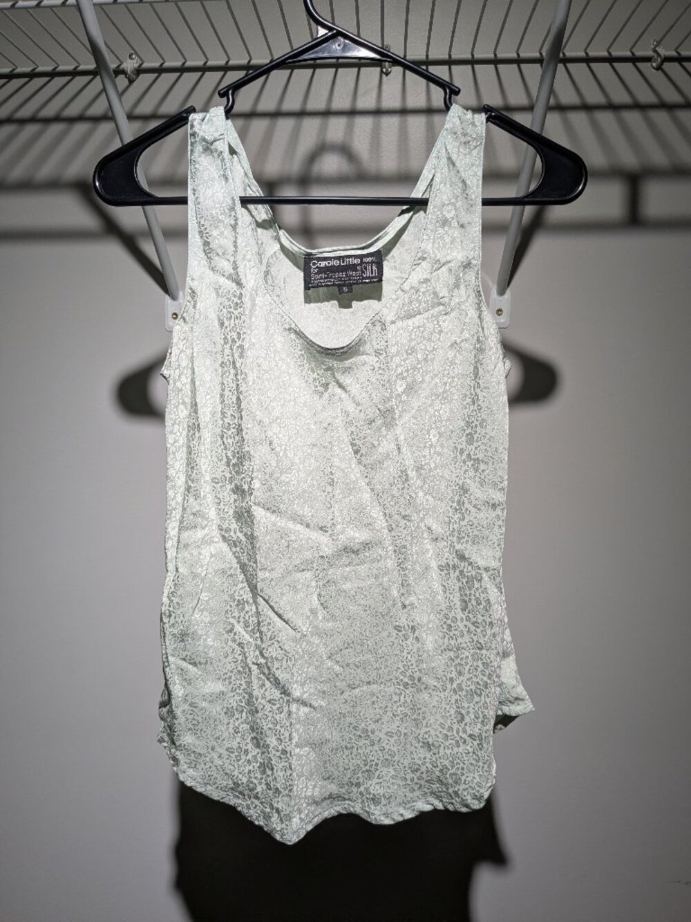 Vtg Carole Little Silk Tank 6 Mint Green 90s Minimalist Coquette Y2K Luxe Damask